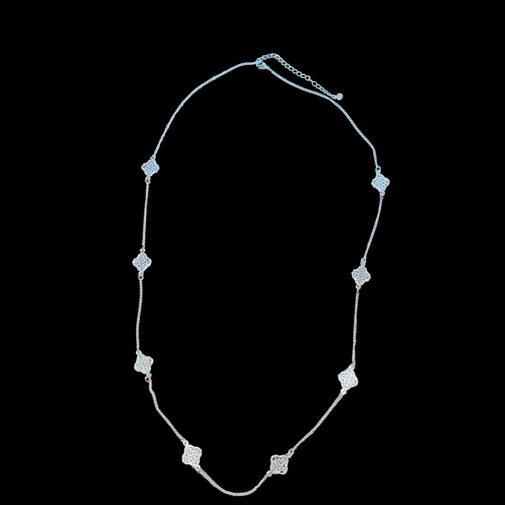 LC Lauren Conrad Silvertone Necklace Long Chain Sweater Necklace 15” Adjustable